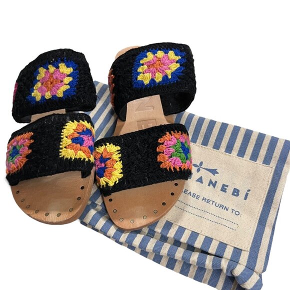 Manebí Black Crochet Granny Square Wide Strap Sandals with Dust Bag Size 7‎ - Picture 8 of 8